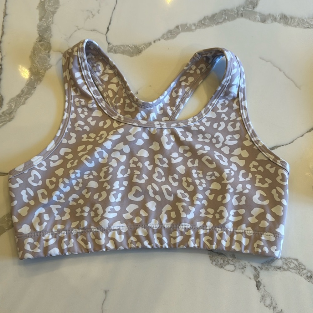 Nude/white Leopard Sports bra
